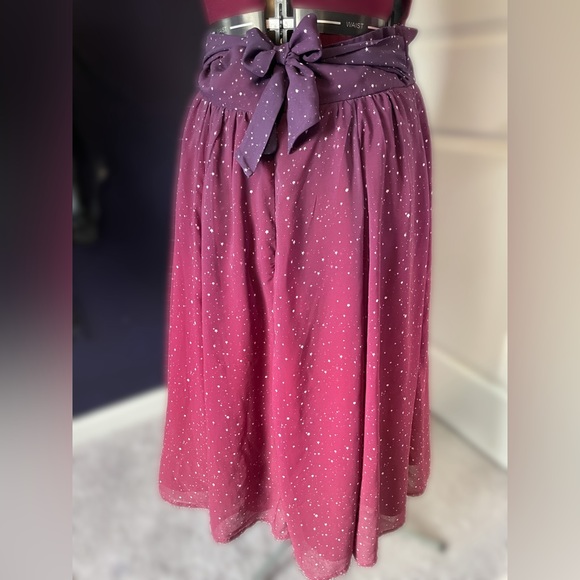 eshakti Sash Tie Purple/pink Ombre Star Print Georgette Skirt w/ pockets - Picture 2 of 7